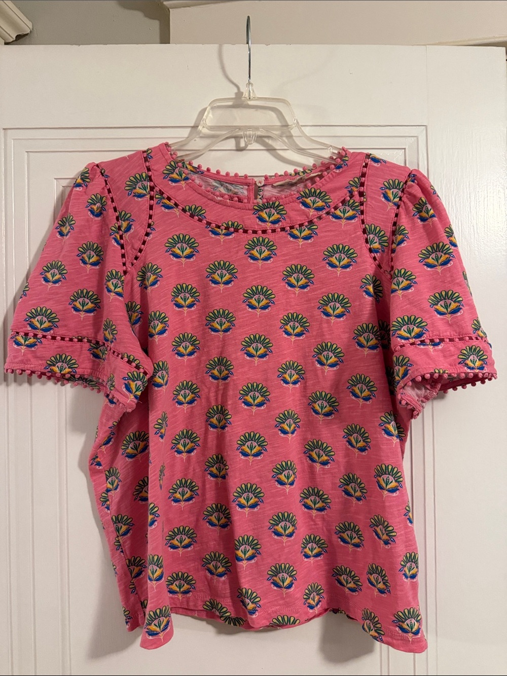 Boden Pink Floral Fan-Print Short Sleeve Top